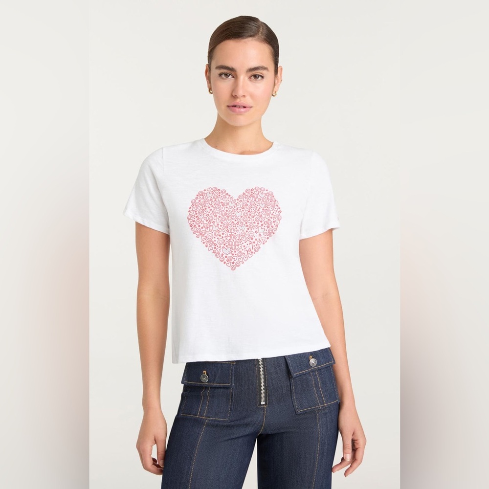 Cinq a sept Rhinestone Doodle Heart Shrunken Tee